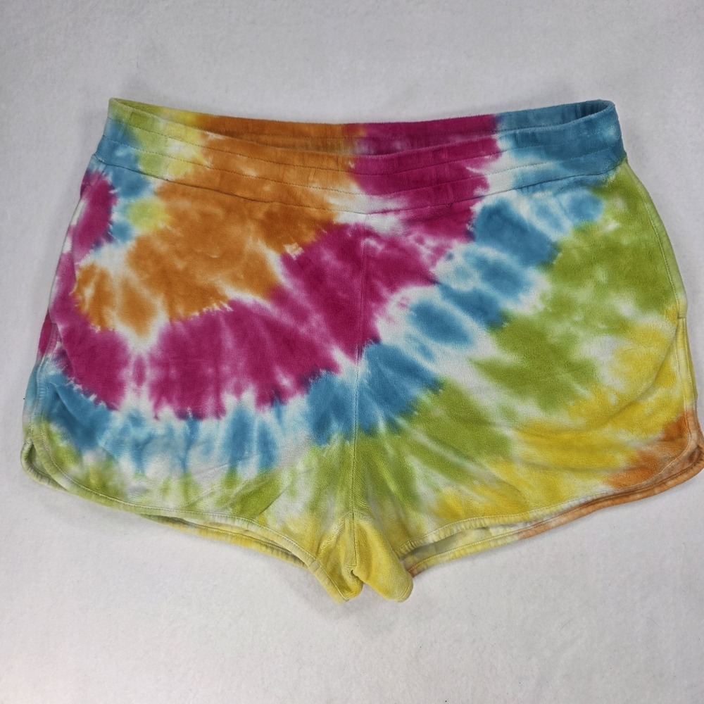 Juicy Couture Women's Large Rainbow Tie Dye Terry Pool Beach Active Shorts